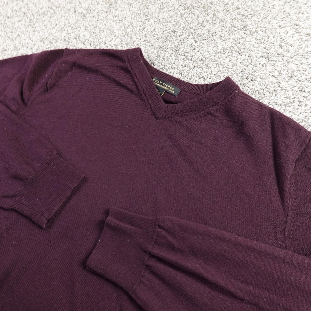 Merino Wool Sweater Mens XL‎ Purple V Neck Knit Pullover Cozy Soft Academia Warm